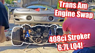 2001 Pontiac Firebird Trans Am Engine Swap Part 2 The Old LS1 is OUT Time for the LQ4 67l [upl. by Annaerda13]