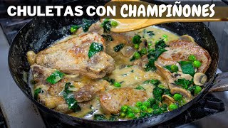 Chuletas de CERDO con Champiñones  Recetas faciles y Económicas  Abelca [upl. by Egreog]