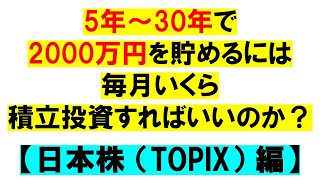 【日本株（TOPIX）】5～30年で2000万円を貯めるには毎月いくら積立投資すればいいのか？ [upl. by Eislrahc]