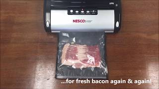 Vacuum Seal Bacon  Black Gallon Zipper Bag  Nesco  FoodVacBags [upl. by Llehsem529]