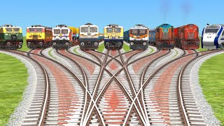 NINE TRAINS INDIAN EXPRESS 🧿 CROSSING AT RISKY RAILROAD TRICKS DAIMOND RAILROAD TRACKS NTGBX [upl. by Anaderol520]