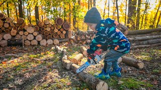 His First Chainsaw  Cams first Stihl chainsaw toy [upl. by Odrautse]