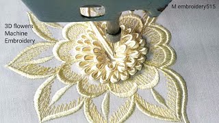 3D Flower Embroidery Design Borderline sleeves Machine Embroidery industrial zigzag machine [upl. by Delcina]