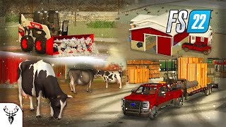 Building A 200000 CATTLE BARN Before A BLIZARD FS22 Hay Farm Series [upl. by Britta]