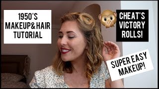 Easy Vintage 40s 50s Makeup amp Hair Tutorial HOW TO  Cheats Victory Rolls  xameliax [upl. by Rajewski208]