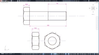 Cıvata ve Somun Çizimi  Nut and Bolt Drawing  Autocad 2D Practice Drawing  Exercise 22 [upl. by Enomor]