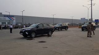 PM Narendra Modi and S Korean president motorcade moves in SPG security cover at Noida in India [upl. by Guidotti397]