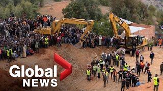 Rescue efforts continue after 5yearold boy falls into well in Morocco [upl. by Anabal]