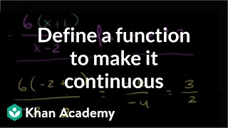 Defining a function at a point to make it continuous  Limits  Differential Calculus  Khan Academy [upl. by Nylidnarb]