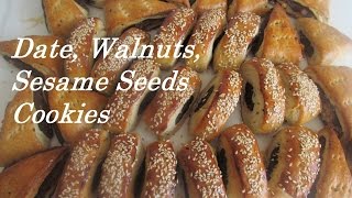 Date Walnuts and Sesame Seeds Cookies كعك التمر والجوز والسمسم  Recipe120CFF [upl. by Nareht]