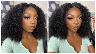 UNICE HAIR KINKY CURLY V PART WIG FIRST IMPRESSIONS  NO LEAVE OUT [upl. by Nellak]