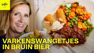 Varkenswangetjes met bruin Leffe bier worteltjes erwtjes en kroketjes 😋  Sofie Dumont [upl. by Keelia]