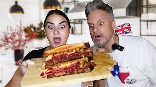 Brits Try REUBEN SANDWICH For The First Time  we made our own Corned Beef [upl. by Aisauqal]