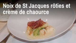 Recette de chef  Noix de St Jacques rôties et crème de chaource [upl. by Eey]