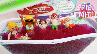 Glibber Badewanne mit PlaymobilSchwimmmannschaft  LavaRoter Glibbi Schleim [upl. by Laira]