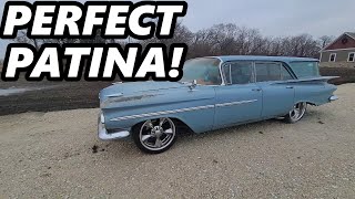 1959 Chevy Brookwood Wagon on Airride with AWESOME Patina Full Walkaround  Driving [upl. by Onibla445]