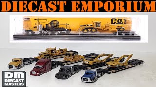 187 HO Scale Diecast Masters Semi Tractor with Lowboy Trailer and CAT Machines  Complete Set [upl. by Alyal]