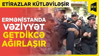 Ermənistanda sərhədin delimitasiyasına etiraz edən bir qrup İrəvanGümrü yolunu bağlayıb [upl. by Odlaner921]