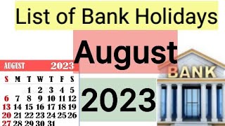 List of Bank holidays August 2023 August 2023 Bank Holidays In India [upl. by Barbra]