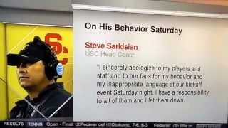 Steve Sarkisian drunk at Salute to Troy on ESPN Sportscenter USC [upl. by Dlonra]