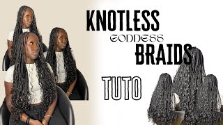 TUTO KNOTLESS AVEC BOUCLES EN FRANÇAIS  knotless goddess braids [upl. by Aizan821]