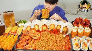 ASMR MUKBANG 직접 만든 가리비 열라면 김밥 김치 유부초밥 먹방 RAMYEON amp KIMBAP MUKBANG EATING SOUND [upl. by Arley]