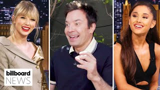 Jimmy Fallon Shares Favorite Stories Of Taylor Swift Ariana Grande Beyoncé amp More  Billboard News [upl. by Ezarras]