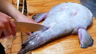 Japanese Street Food  MONKFISH ANGLER FISH Sashimi Okinawa Seafood Japan [upl. by Mauretta]