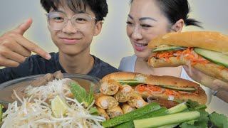 Mukbang with NICO Pho Beef Ball Noodle Grill Pork Binh with Fried Shrimp Roll  NE Lets Eat [upl. by Eirehc]