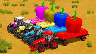 CLAAS vs DEUTZ FAHR vs FENDT vs JOHN DERRE TRACTORS BATTLE WITH GIANT PEPPERES  Farming Simulator 2 [upl. by Petua]