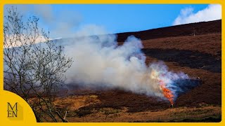 Fire and smoke seen on moors in Greater Manchester [upl. by Yetac]