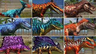 ALL LEGENDARY amp LIMITED EDITION CARNIVORE DINOSAURS All Max Level 40  Jurassic World The Game [upl. by Sillsby]