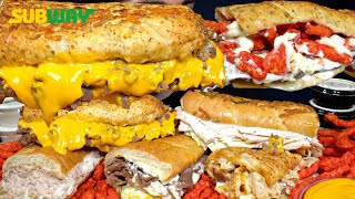 ASMR MUKBANG SUBWAY EXTRA LOADED SANDWICHES amp HOT CHEETOS  WITH CHEESE [upl. by Aner]