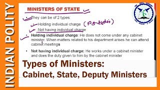 Types of Ministers Cabinet Ministers of State Deputy Ministers  Indian Polity  SSC CGL [upl. by White]