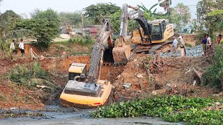 Excavator MATADOR SHANTUI Stuck in deep Mud 1h 29m  Processing successful with Best Operator driver [upl. by Amikat217]