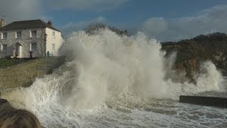 Storm 2014  large waves pummel Cornwall [upl. by Llevart]