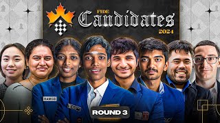 FIDE Candidates 2024  Round 3  Prag Vidit Gukesh Vaishali Humpy  Live Harshit Samay Amruta [upl. by Corie]