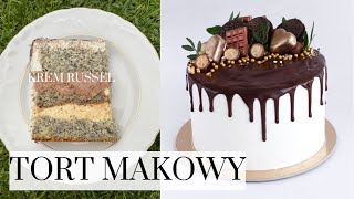 Tort makowy z kremem russel Tort jak dawniej Tynk oszukany ganache Jak zrobić idealny drip [upl. by Corell]