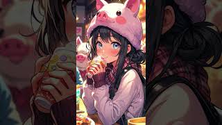 Escaping Painful Feelings 8 🐷 lofi pig love cyberretrofantasychill cafe jazzcafe drink [upl. by Esdras551]