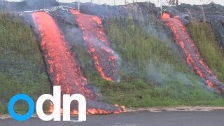 Incredible footage shows lava flow sweeping across Hawaiis Big Island [upl. by Aninnaig]