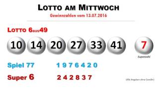 Lottozahlen Ziehung vom Lotto am Mittwoch 1372016 [upl. by Annavahs61]