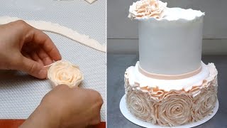 Simple Rose Ruffle Wedding CAKE  HOW TO by CakesStepbyStep [upl. by Alrahs431]