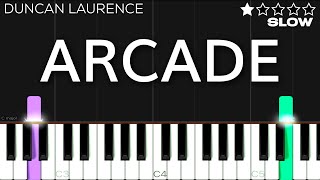 Duncan Laurence  Arcade  SLOW EASY Piano Tutorial [upl. by Arabella]