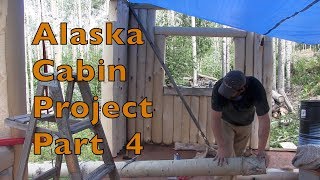 Alaska Off Grid Cabin Project  part 4 putting up 300 lb Logs by hand [upl. by Attenev273]