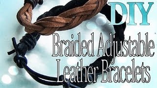 DIY Fashion ♥ Adjustable Braided Leather Bracelets [upl. by Galasyn]