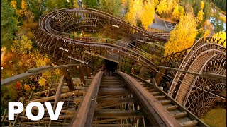 Thundercoaster Front Row POV Tusenfryd Vekoma Wooden Roller Coaster [upl. by Anoy690]