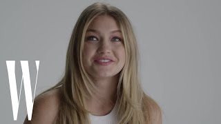 Gigi Hadid on Acting Cara Delevingne and Doing Her Funny Runway Walk Tutorial  W Magazine [upl. by Nahtnaoj]