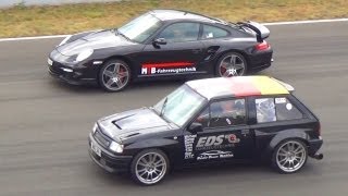 Porsche 911 Turbo 997 vs POWER OPEL Corsa A 14 Mile Drag Race Viertelmeile Rennen [upl. by Tabbitha]