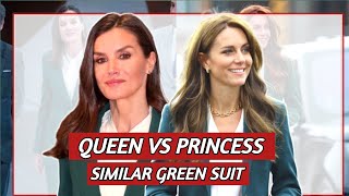 Kate Middleton and Queen Letizia twining in matching green suit  royal family  same dress [upl. by Agnella718]