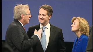 Geithner urges unity among euro countries raw video [upl. by Nylodnewg]